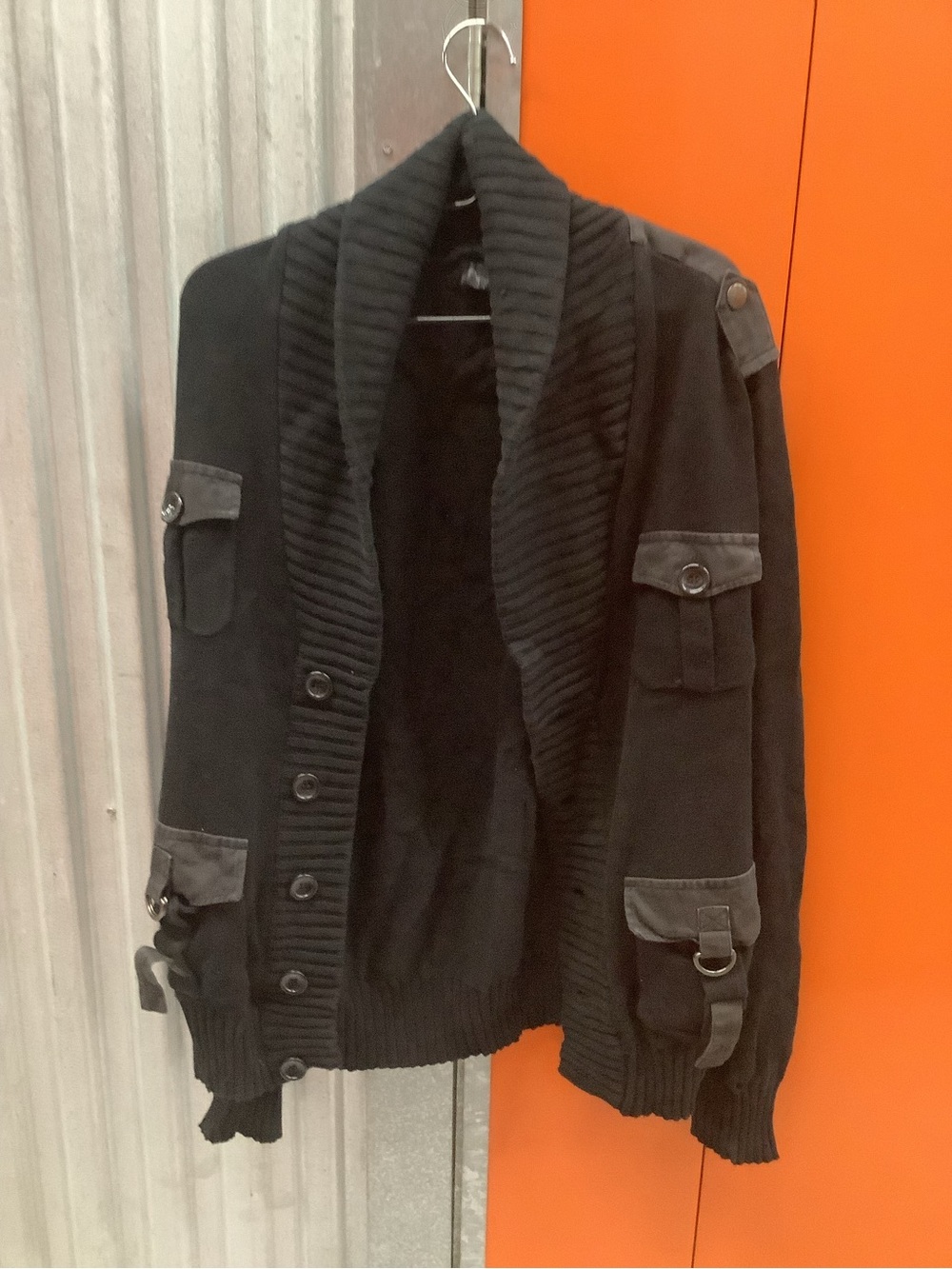 GUESS Black Military-Style Shawl Collar Cardigan Jacket